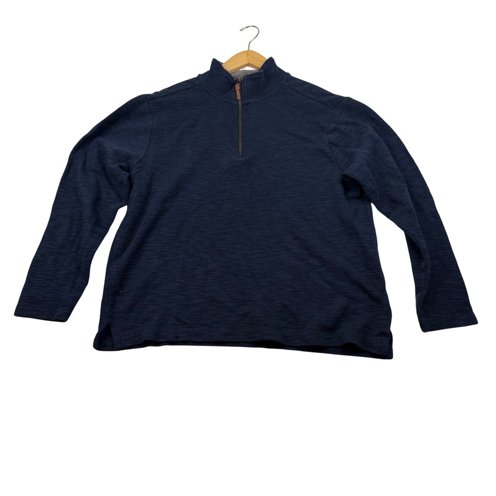 Goodfellow & Co Mens Navy Blue Slub Knit Quarter Zip Pullover Sweater Medium